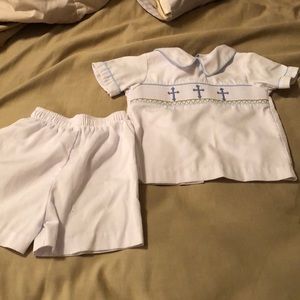 Boys cross smocked Stelly Belly two piece outfit